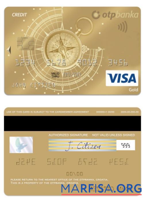 Downloadable Croatia OTP Banka visa gold credit card example